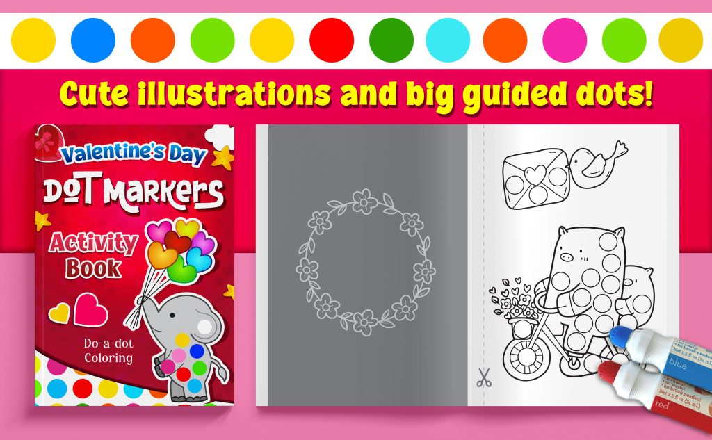 Valentine's Day Dot Markers Activity Book features cute illustrations