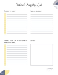 School Supply Checklist Printable