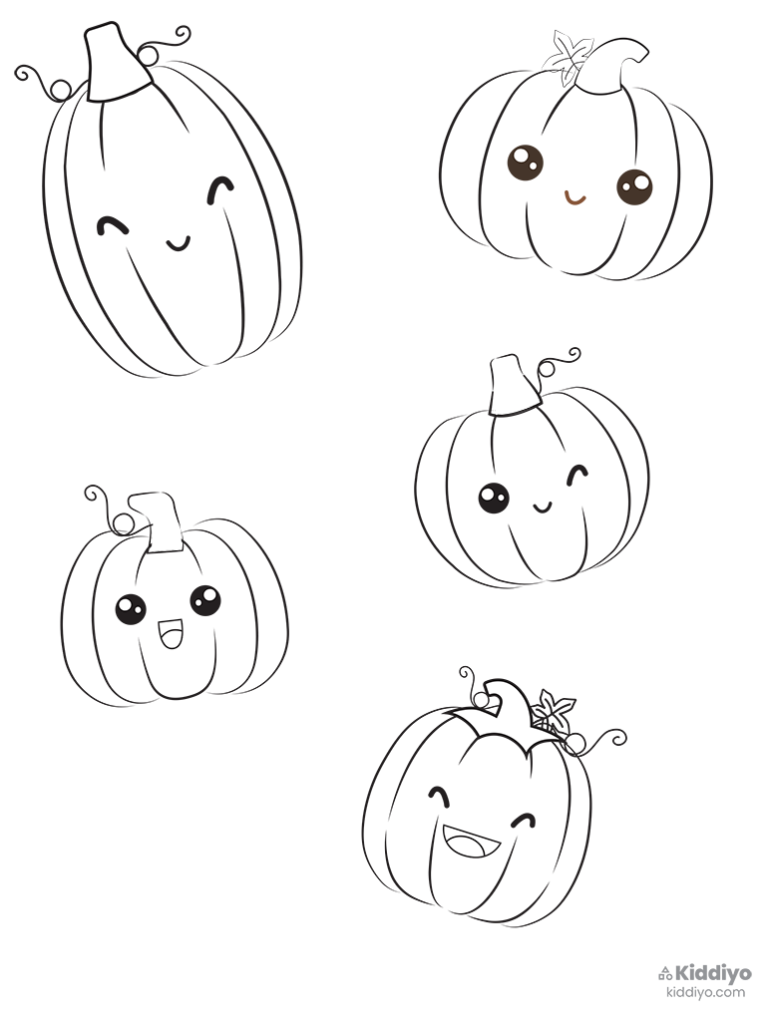Fall coloring sheet for kids with pumpkins