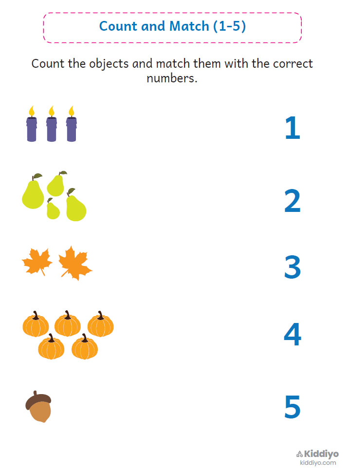 September Kids Activities for Fall Math Number Match Worksheets for Preschoolers